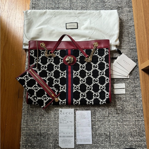 Authentic Rare Gucci Raja Leather and Tweed Tote w/ Crystal Tiger - Brand New - Picture 1 of 12